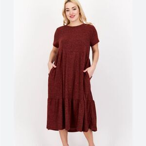 Lost + Wander Women Textured Midi Casual Dress, Rust M